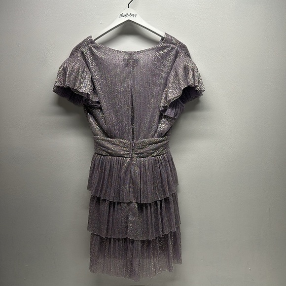 Sabina Musayev Devon Dress Mini Short Sleeve Metallic Lilac Purple New Size XS - Picture 11 of 11